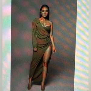 Olive Evita Linen Draped Dress